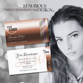 エレガント銅と白のカラフルストライプロゴ 名刺