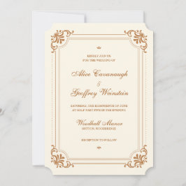 エレガント銅アイボリーフォーマル結婚ヴィンテージ 招待状