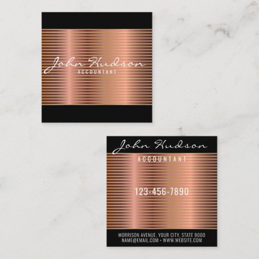 エレガント銅スクリプトモダンデザイン スクエア名刺 (正面/裏面)