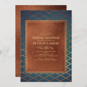 エレガント銅スタイリッシュティール(緑がかった色)金ゴールドブライダルシャワー 招待状 (正面/裏面)