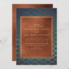 エレガント銅スタイリッシュティール（緑がかった色）金ゴールド結婚式の招待 招待状