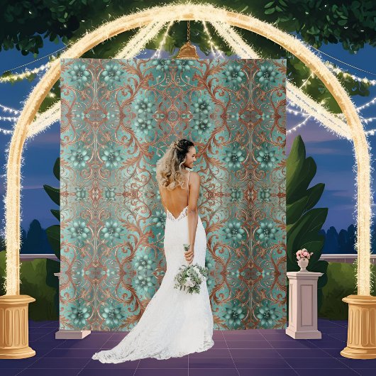 エレガント銅ターコイズフローラフォーマル タペストリー