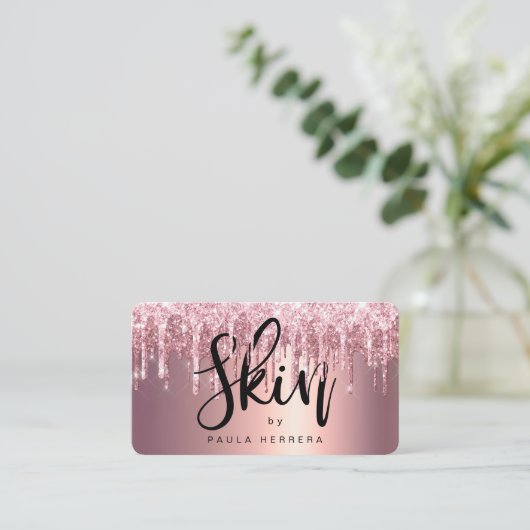 エレガント銅バラ金ゴールドグリッターが皮膚を滴下 名刺 (スタンド正面)