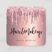 エレガント銅バラ金ゴールドグリッタードリップヘア化粧 スクエア名刺 (正面)