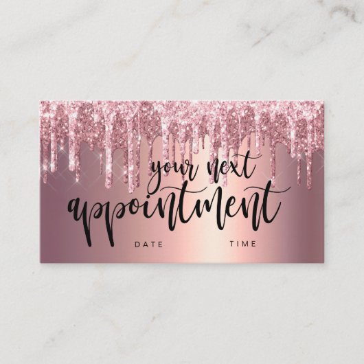 エレガント銅バラ金ゴールドグリッタードリップ美容師 予約カード (正面)