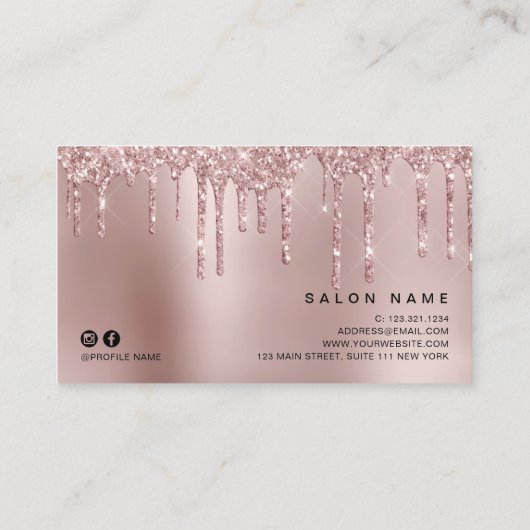 エレガント銅バラ金ゴールドグリッター乾燥ヘアスタイリスト 名刺 (裏面)