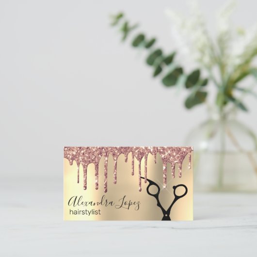 エレガント銅バラ金ゴールドグリッター乾燥ヘアスタイリスト 名刺 (スタンド正面)