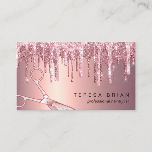 エレガント銅バラ金ゴールドグリッター乾燥ヘアスタイリスト 名刺 (正面)