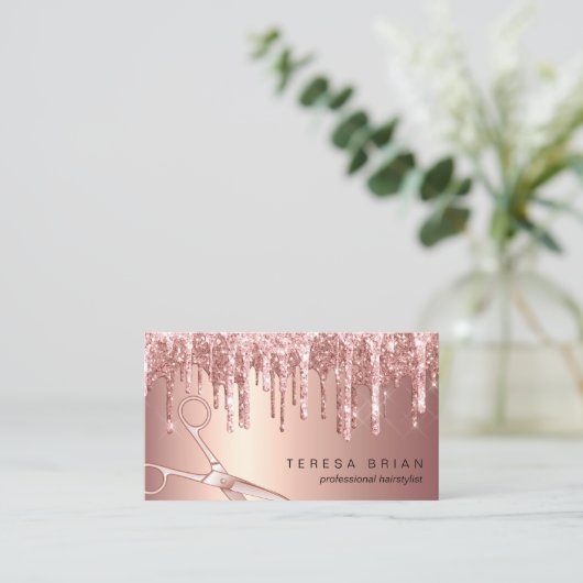 エレガント銅バラ金ゴールドグリッター乾燥ヘアスタイリスト 名刺 (スタンド正面)
