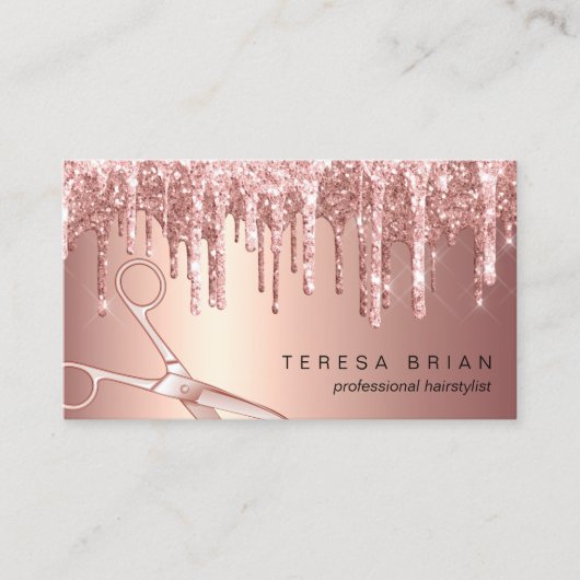 エレガント銅バラ金ゴールドグリッター乾燥ヘアスタイリスト 名刺 (正面)