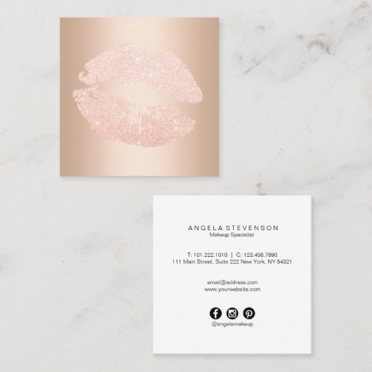 エレガント銅バラ金ゴールドグリッター唇 スクエア名刺 (正面/裏面)