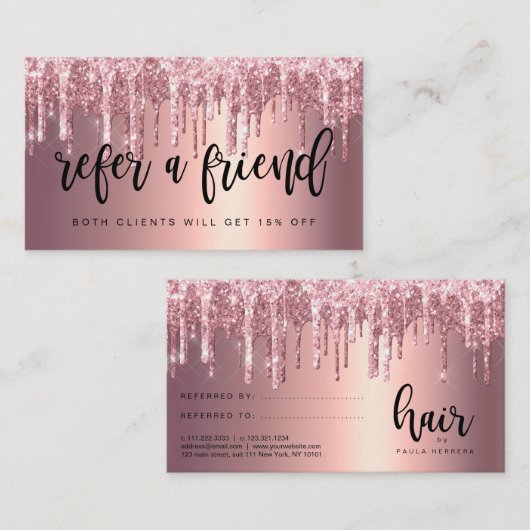 エレガント銅バラ金ゴールドグリッター点滴美容師 紹介カード (正面/裏面)