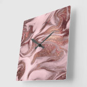 エレガント銅モダンバラ金ゴールドとピンクの大理石ルック スクエア壁時計 (傾斜)