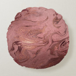 エレガント銅モダンバラ金ゴールドと赤大理石ルック ラウンドクッション