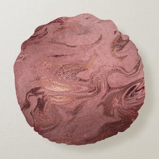 エレガント銅モダンバラ金ゴールドと赤大理石ルック ラウンドクッション (裏面)