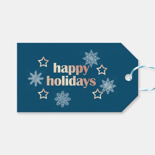 エレガント銅モダンバラ金ゴールドハッピーホリデーズ ギフトタグ (正面(横))