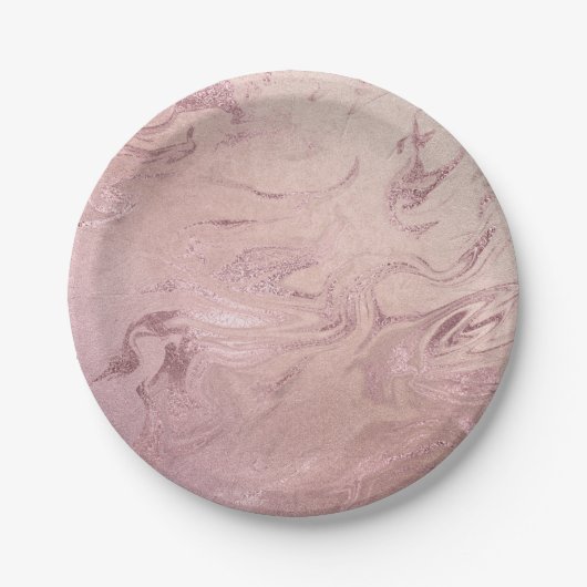 エレガント銅モダンバラ金ゴールドピンク大理石ルック ペーパープレート (正面)