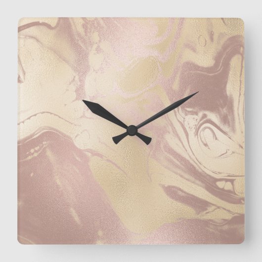 エレガント銅モダンバラ金ゴールド大理石ルック スクエア壁時計 (正面)