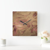 エレガント銅モダンバラ金ゴールド大理石ルック スクエア壁時計 (ホーム)