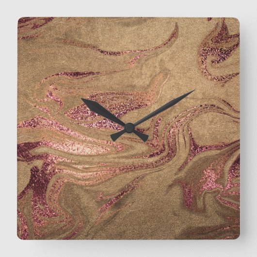 エレガント銅モダンバラ金ゴールド大理石ルック スクエア壁時計 (正面)