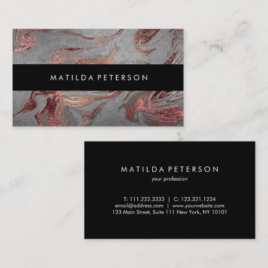 エレガント銅モダンバラ金ゴールド灰色大理石ルック 名刺 (正面/裏面)