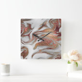 エレガント銅モダンバラ金ゴールド白大理石 スクエア壁時計 (ホーム)