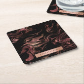 エレガント銅モダンバラ金ゴールド黒大理石ルック スクエアペーパーコースター (アングル)