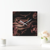 エレガント銅モダンバラ金ゴールド黒大理石ルック スクエア壁時計 (ホーム)