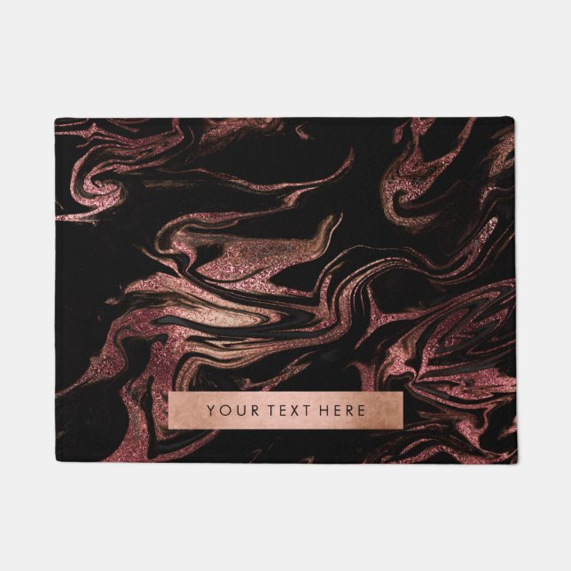 エレガント銅モダンバラ金ゴールド黒大理石ルック ドアマット (正面)