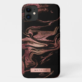 エレガント銅モダンバラ金ゴールド黒大理石ルック iPhone 11 ケース