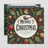 エレガント銅様式化ロビンメリークリスマス シーズンカード (正面/裏面)
