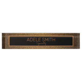 エレガント銅金ゴールド黒枠グリッター業 デスクネームプレート