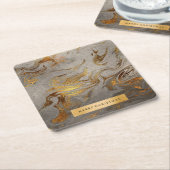 エレガント銅金ゴールド スクエアペーパーコースター (アングル)