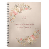 エレガント銅金箔モノグラムのフローラ ノートブック (正面)