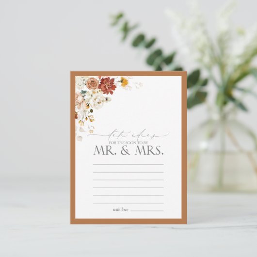 エレガント錆オレンジウォーター色フローラ日付アイディア ポストカード (スタンド正面)