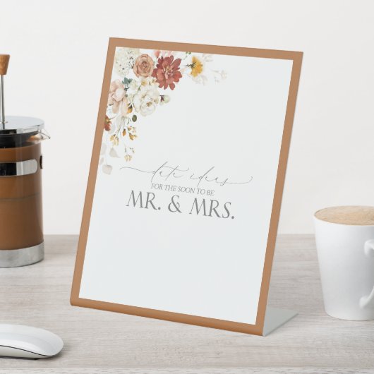 エレガント錆オレンジウォーター色フローラ日付アイディア 台座サイン (インサイチュ)