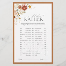 エレガント錆オレンジフローラブライダルシャワーゲーム