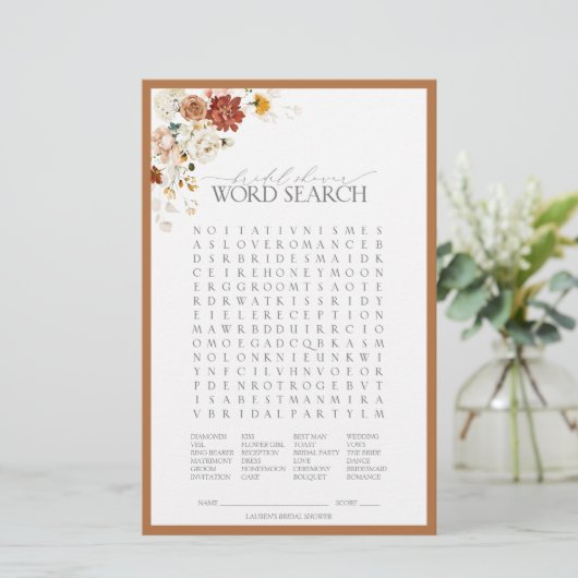 エレガント錆オレンジフローラブライダルシャワーゲーム (スタンド正面)