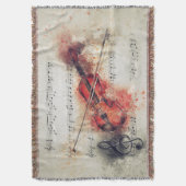 エレガント錆ブラッククリームウォーターカラーヴァイオリン スローブランケット (正面縦)