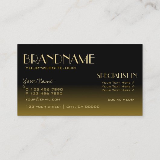 エレガント鏡フォントクラシック黒褐色グラディエント 名刺 (裏面)