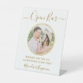 エレガント開いたバーパーソナライズされた金ゴールド結婚写真 台座サイン (正面)