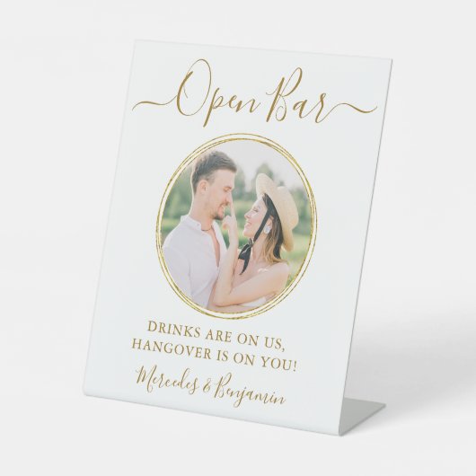 エレガント開いたバーパーソナライズされた金ゴールド結婚写真 台座サイン (正面)