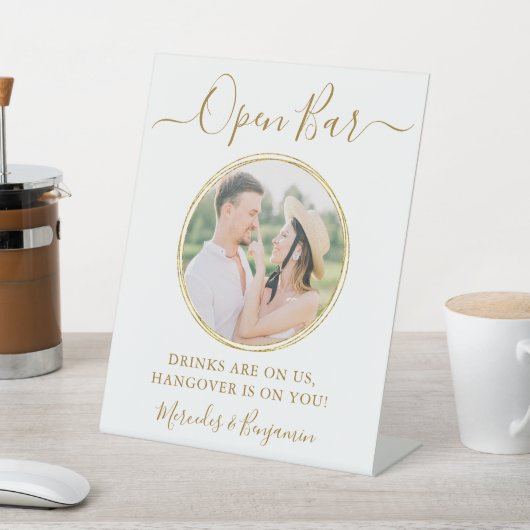 エレガント開いたバーパーソナライズされた金ゴールド結婚写真 台座サイン (インサイチュ)