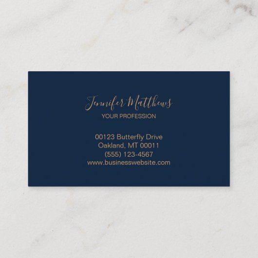 エレガント開花ネイビー金ゴールドオーキッドフローラ 名刺 (裏面)