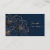 エレガント開花ネイビー金ゴールドオーキッドフローラ 名刺 (正面)