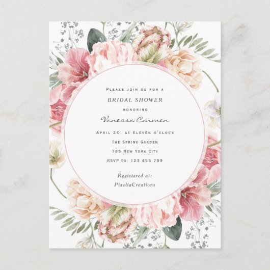 エレガント開花フローラ、シックガーデントレンディーフラワー  インビテーションポストカード (正面)