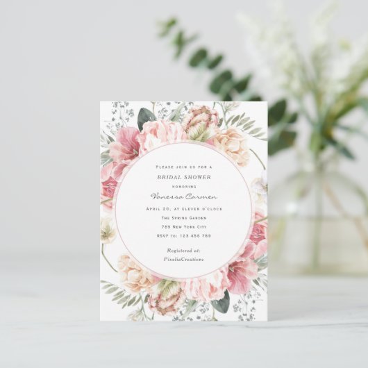 エレガント開花フローラ、シックガーデントレンディーフラワー  インビテーションポストカード (スタンド正面)