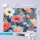 エレガント開花付き野鮮やか花模様 薄葉紙 (クラフト)