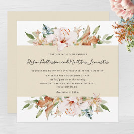 エレガント開花自然バターベージュスクエア結婚ズ 招待状