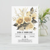 エレガント開花金ゴールドとブラック誕生日 招待状 (スタンド正面)